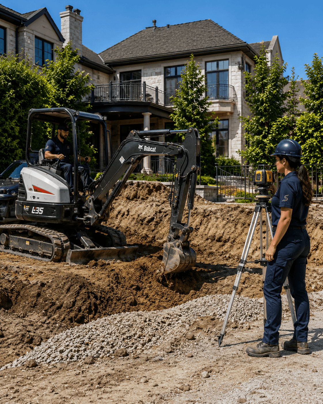 Excavation and grading work underway at a residential construction site