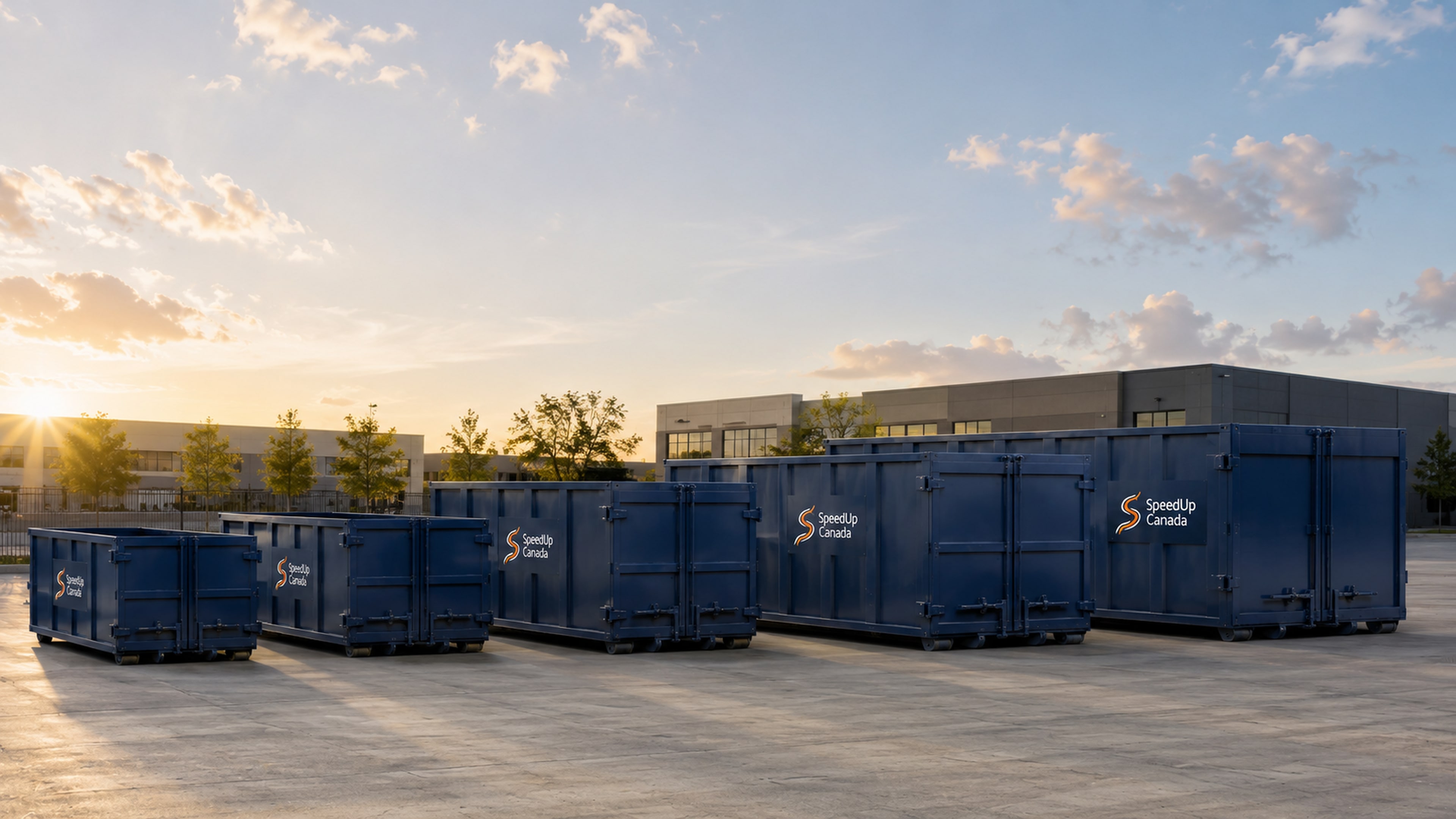 Five SpeedUp Canada roll-off bin sizes lined up for comparison