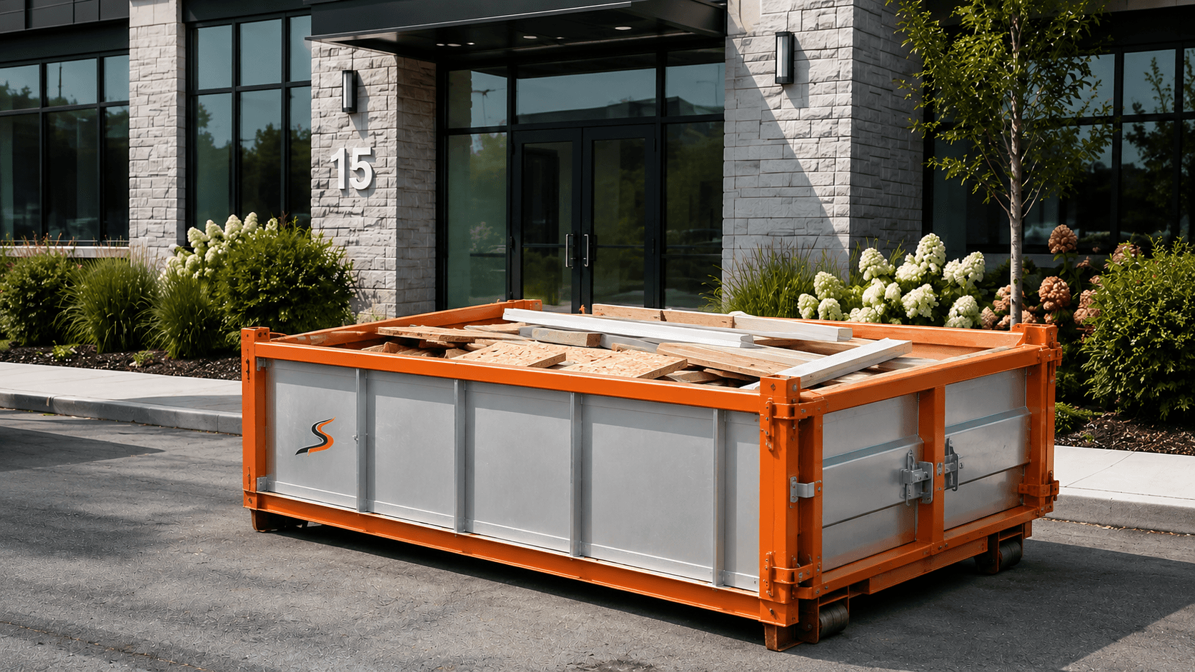 Compact SpeedUp Canada roll-off container staged for a residential project