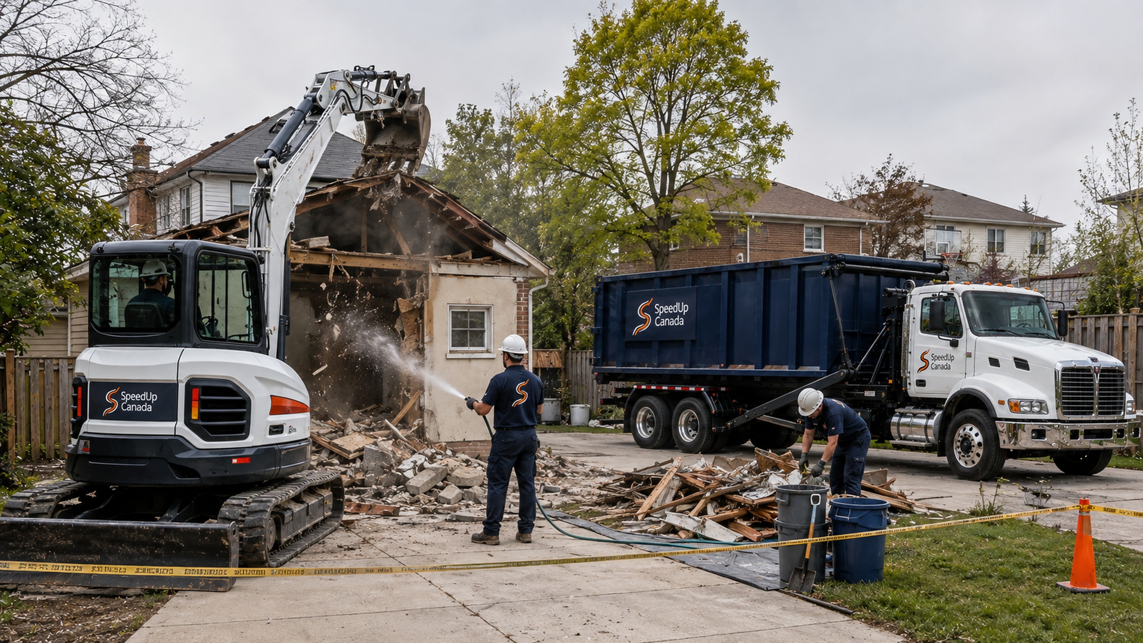Controlled demolition at a construction site