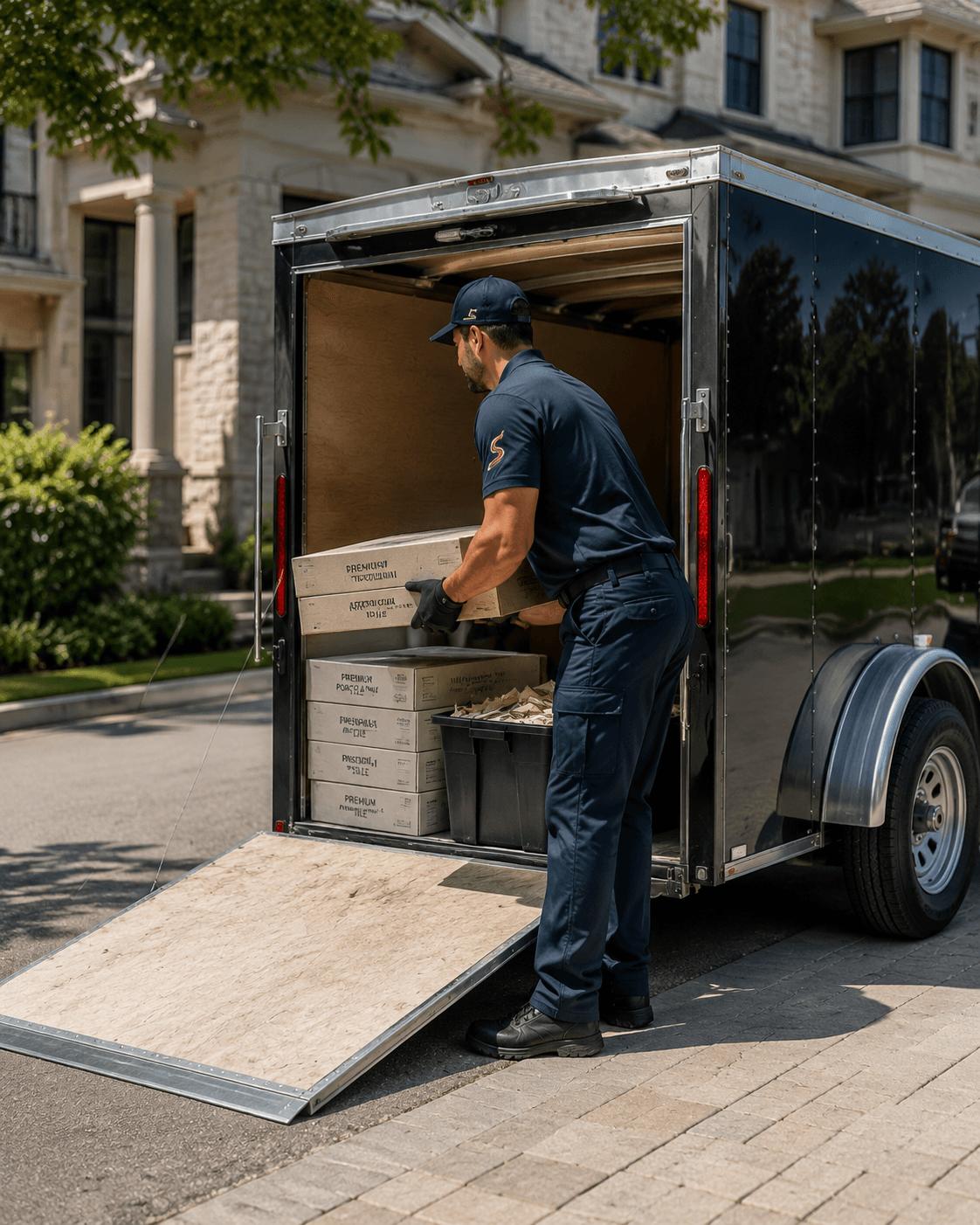 Enclosed hauling trailer ready for materials and debris removal