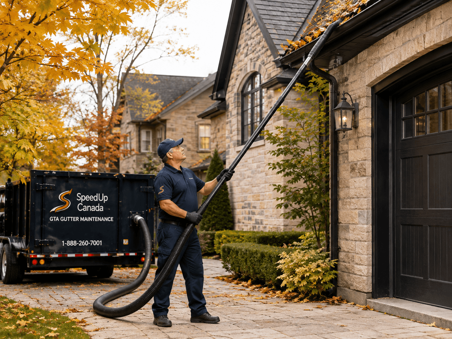 Residential gutter cleaning on an exterior roofline